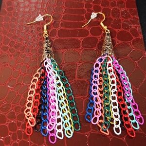 Multicolor Chain Tassel Earrings